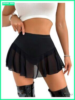 Sheer Mesh Skort High Waisted Sexy Flowy Mini Skirt